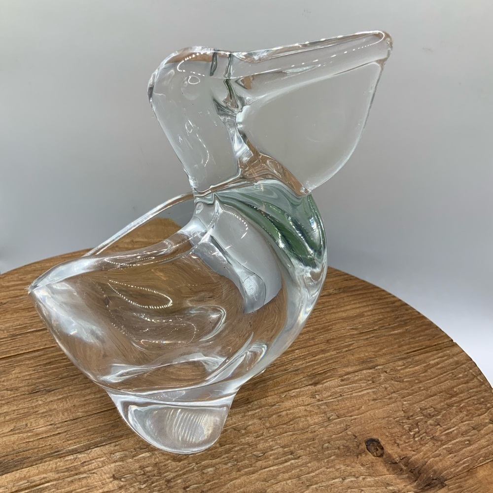 Sasaki Vintage Crystal Art Glass Pelican Candy Trinket Dish